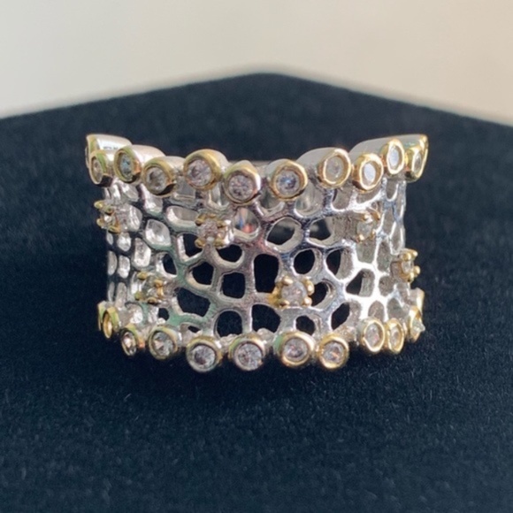 Jewelry | Silver And Gold Tone Ring W Clear Rhinestones 7 | Poshmark